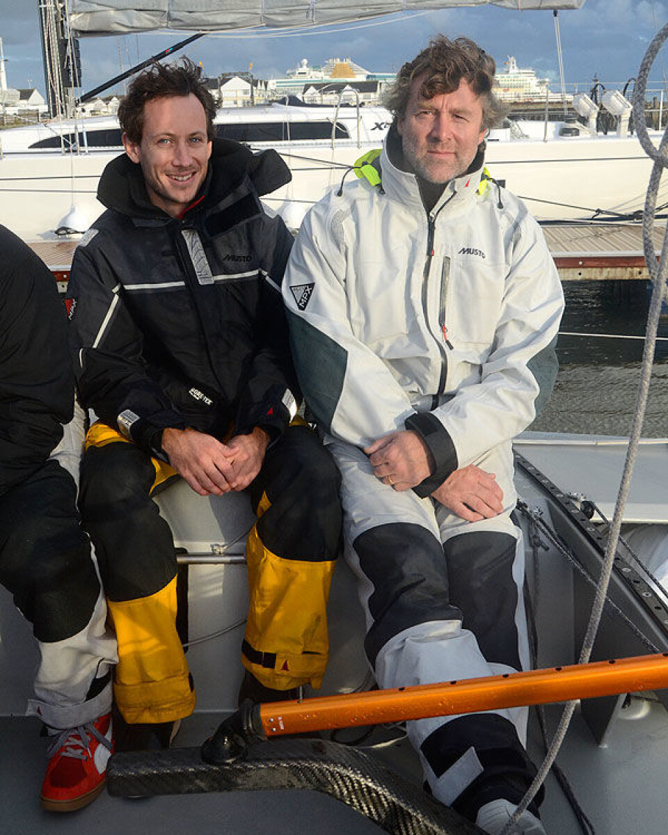 Designeren Lionel Huetz og båtbyggeren Samuel Marsaudon.