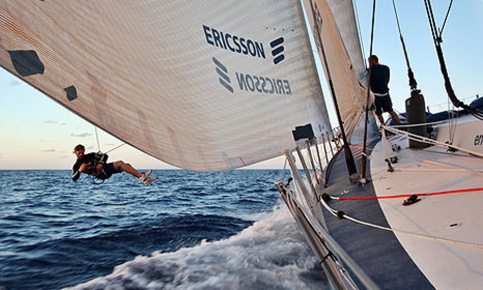 For EDITORIAL USE only, please credit: Gustav Morin/Ericsson 3/Volvo Ocean RaceMedia Crew Member Gustav Morin shooting from the halyard, attached tot he mast, on leg 5 of the Volvo Ocean Race, from Qingdao to Rio de JaneiroThe Volvo Ocean Race ...