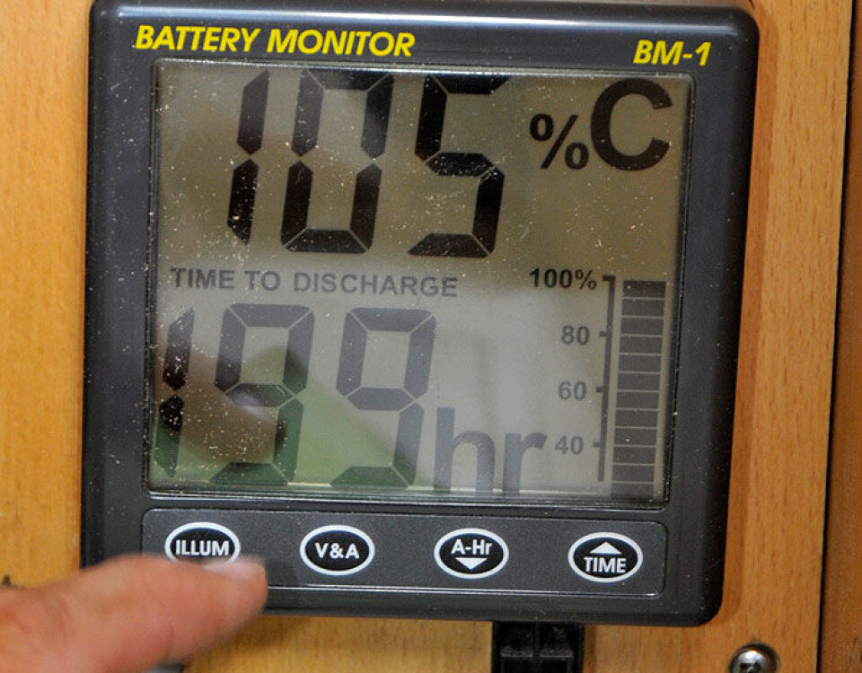 Strømmåleren vite at batteriets kapasietet var på 105 prosent selv etter en del bruk. Strømmåleren er laget for blybatterier.