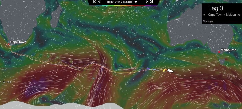 SØRISHAVET: Andre etappe er den klassiske etappen som hav manglet i Volvo Ocean Race de siste gangene. Teten har 1400 nm igjen, som skal være mulig å seile med en snittfart på 19,5 knop.