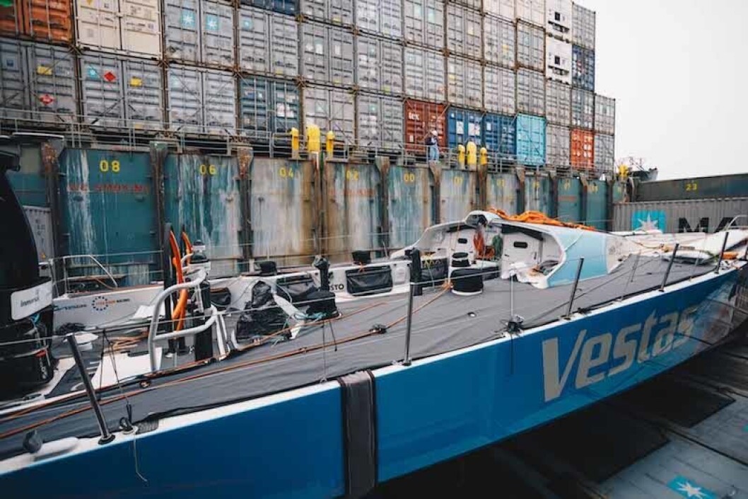 TRANSPORT: Vestas blir fraktet til Auckland på dekket av ett skip. TRANSPORT: Vestas blir fraktet til Auckland på dekket av ett skip.