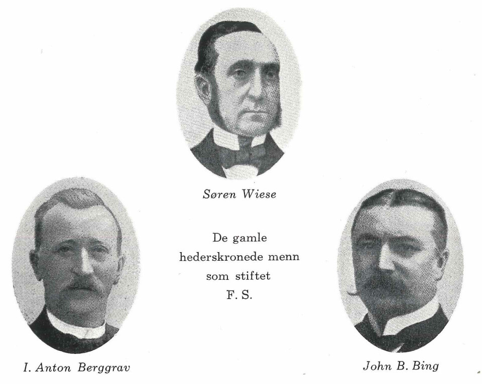 FORENINGENS STIFTERE: Søren Wiese, Jens Anton Bergrav og John B. Bing tok i 1882 initiativet til å stifte Fredriksstad Seilforening. De tre var også sentrale da KNS ble stiftet året etter.