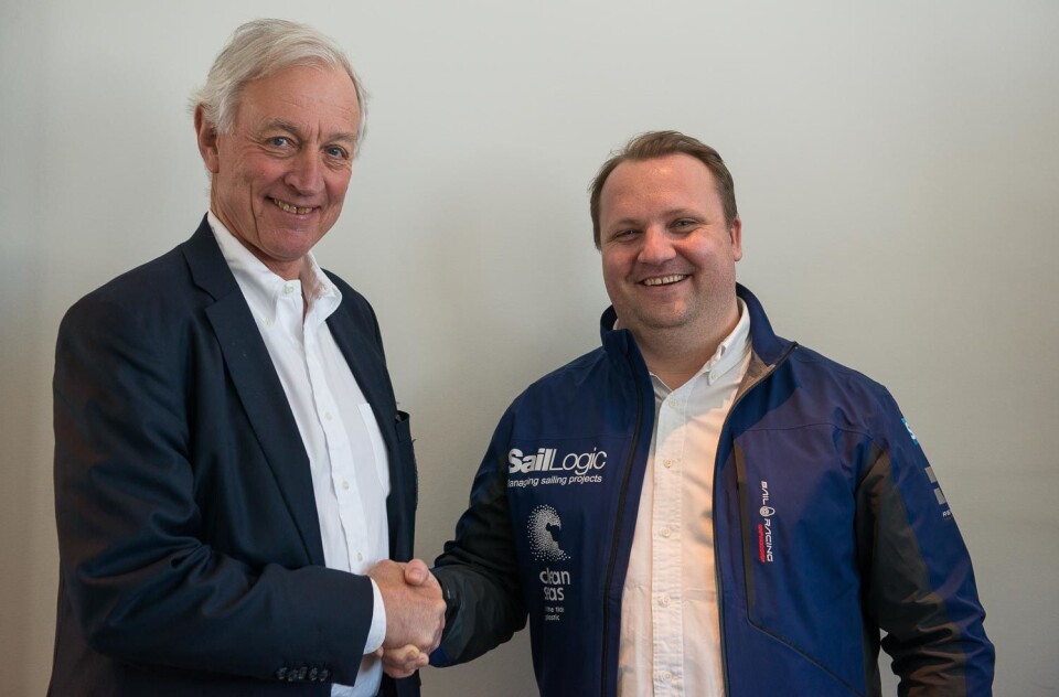 ENIGE: Norges Seilforbunds president, Jørgen Stang Heffermehl, og leder av SailLogic, Magnus Hedemark, har undertegnet en langsiktig avtale om seilsportsligaen.