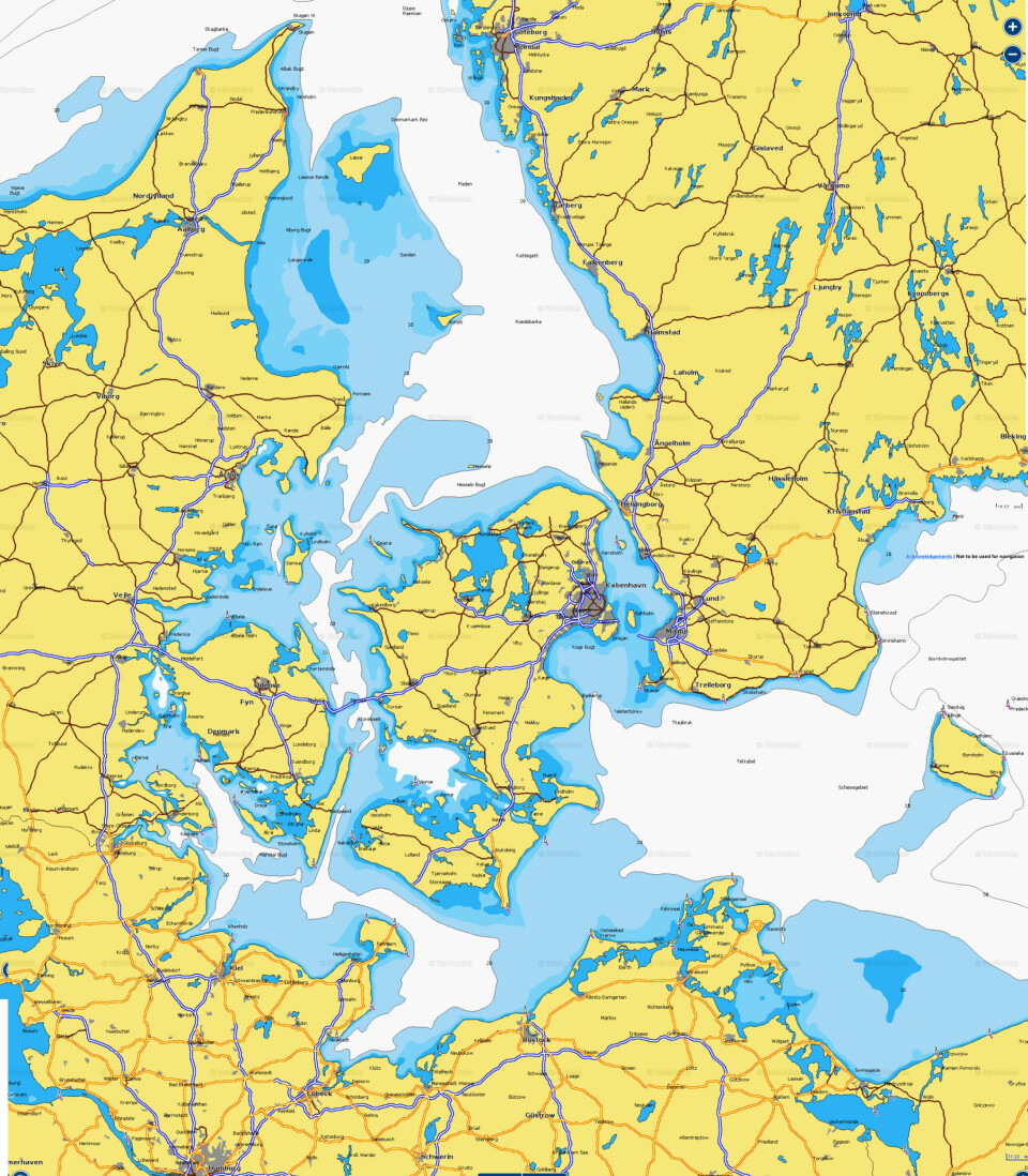 RUTEVALG: Lillebælt i dårlig vær, Storebælt mest effektivt, og øst om Skjelland for Borbholm og København.