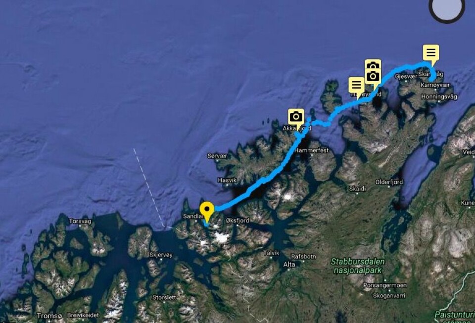 UTSEILT: Klann har seilt fire etapper, og er like ved grensen mellom Finnmark og Troms.