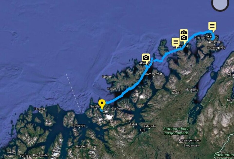 UTSEILT: Klann har seilt fire etapper, og er like ved grensen mellom Finnmark og Troms. UTSEILT: Klann har seilt fire etapper, og er like ved grensen mellom Finnmark og Troms.