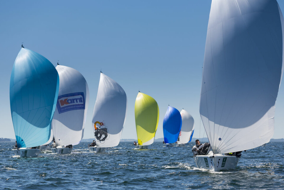 Middelfart, Denmark, 20150701: MELGES 24 WORLDS 2015 - 95 boats and around 500 sailors participate in the Melges 24 World Championships 2015 held in Middelfart, Denmark. Day 01 of racing was sailed in light conditions with wind from westernly ...