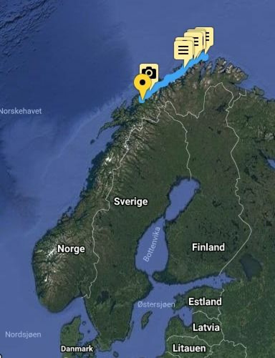 PROGRESJON: Klann har nå seilt mer en 1/4 til Lindesnes,men er fortsatt i Troms.