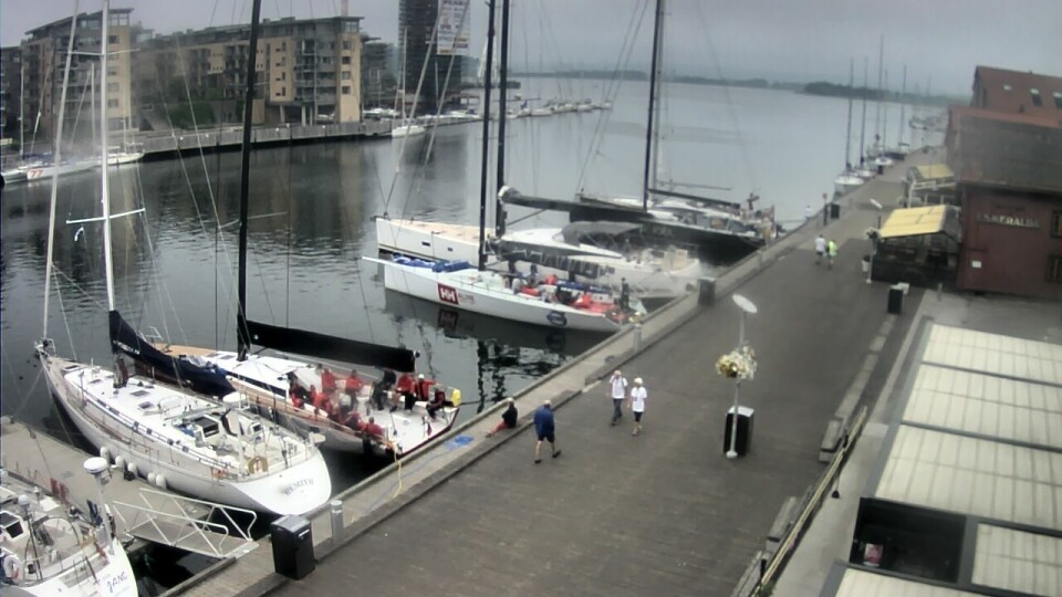 TØNSBERG: Bilde fra webkamera viser at de første båtene alt har fått bryggeplass.