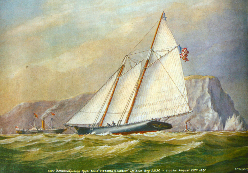 STARTEN: Da skonnerten «America« vant «One Hundred Sovereign Cup» i 1851, satte det for alvor fart i utviklingen av måleregler som muliggjorde at forskjellige båter kunne seile mot hverandre etter et respitt-system.