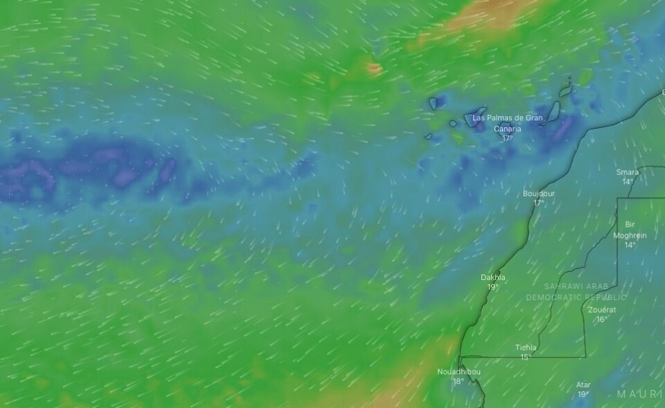 VIND: Det er dårlig vær på Kanariøyene nå, men passaten vil være tilbake til helgen, selv om det blir lett i starten.