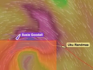 ORKAN: Susie Goodall meldte tidligere i dag om vind opp mot 65 knop. 