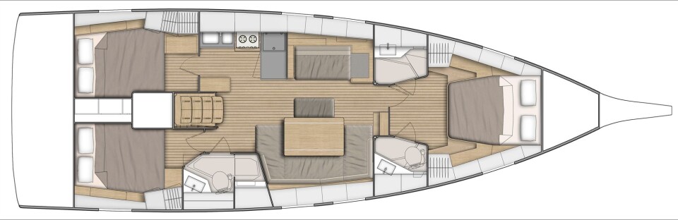LAYOUT: Oceanis 46.1 kan leveres i fire ulike innredningsløsninger. LAYOUT: Oceanis 46.1 kan leveres i fire ulike innredningsløsninger.