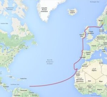 RUTE: Turen går over Nordsjøen til Skottland. Paret skal delta i ARC over Atlanterhavet. RUTE: Turen går over Nordsjøen til Skottland. Paret skal delta i ARC over Atlanterhavet.
