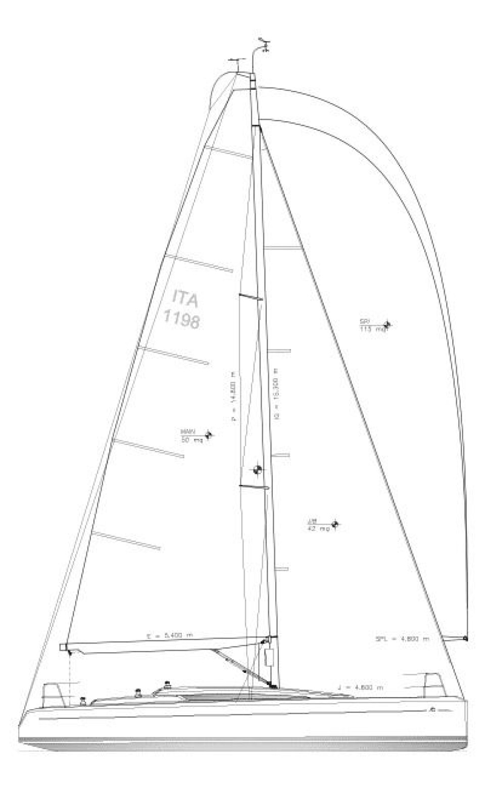 RIGG: 11.98 får mye seil i en klassisk rigg. Regattaversjonen vil ha symetrisk spinnaker, og være uten baugspryd. RIGG: 11.98 får mye seil i en klassisk rigg. Regattaversjonen vil ha symetrisk spinnaker, og være uten baugspryd.