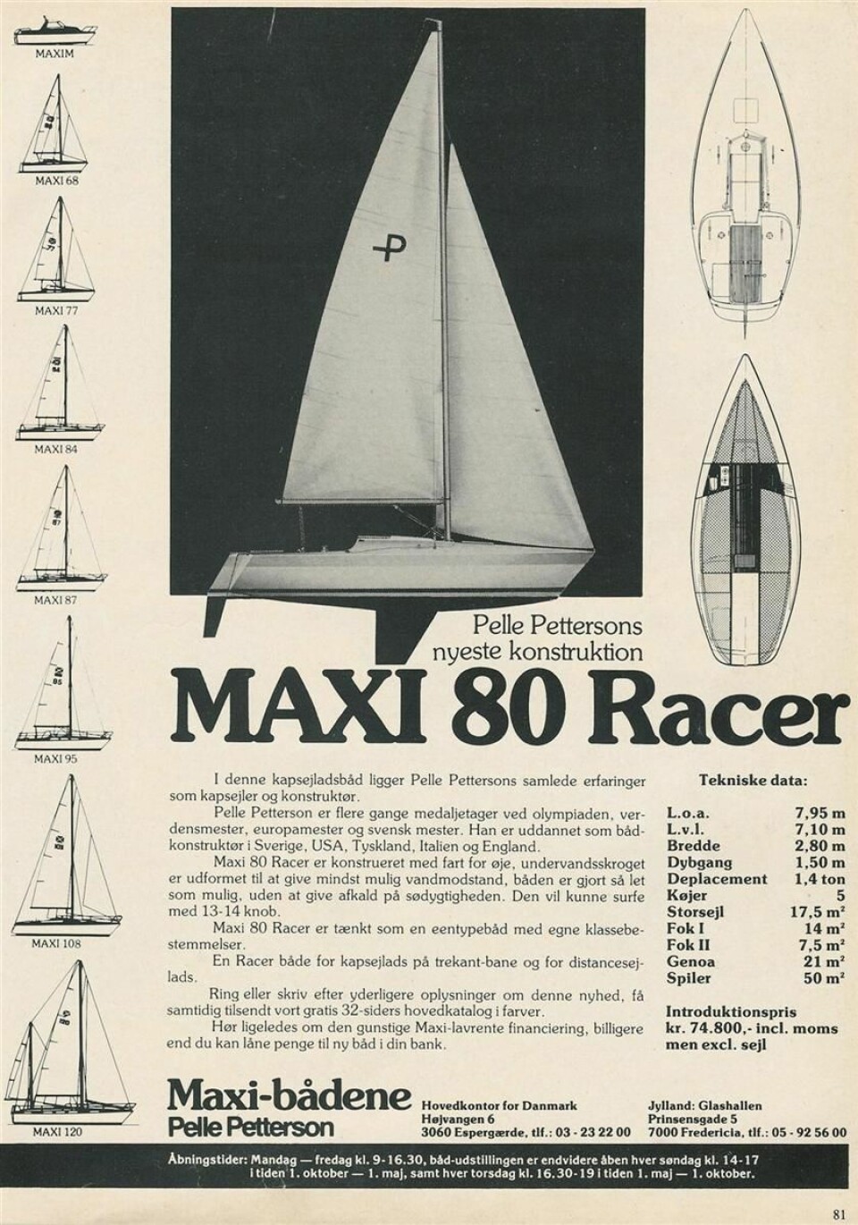 Maxi Racer, nypris i 1979 kr 75000 uten seil