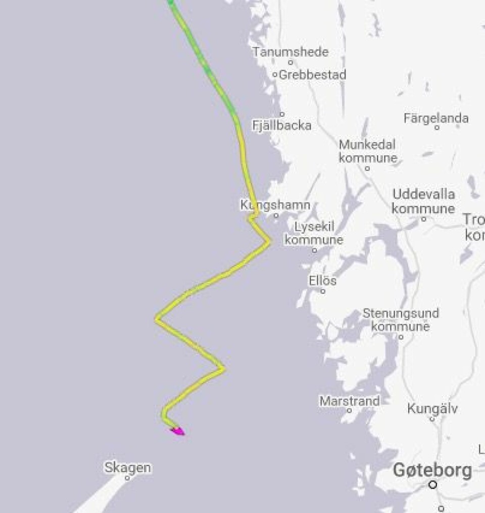TRACKING: «Enderpearl» møtte vinddreiningen utenfor Väderöarna, og har krysset derfra.