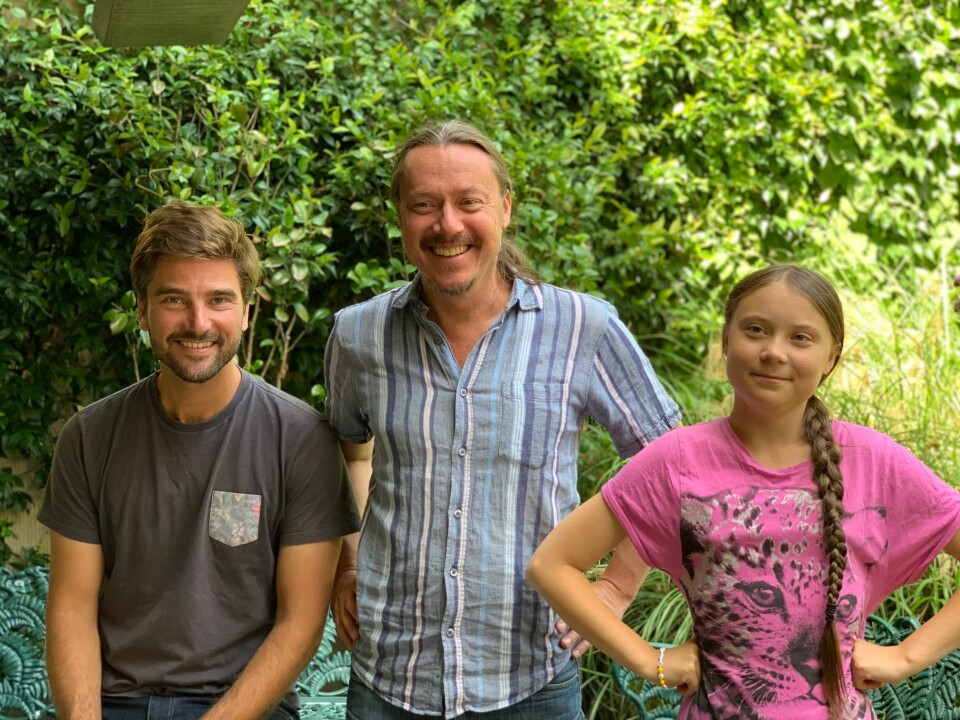 Greta og Svante møter Boris Herrmann (Team Malizia) i Paris i sommer.