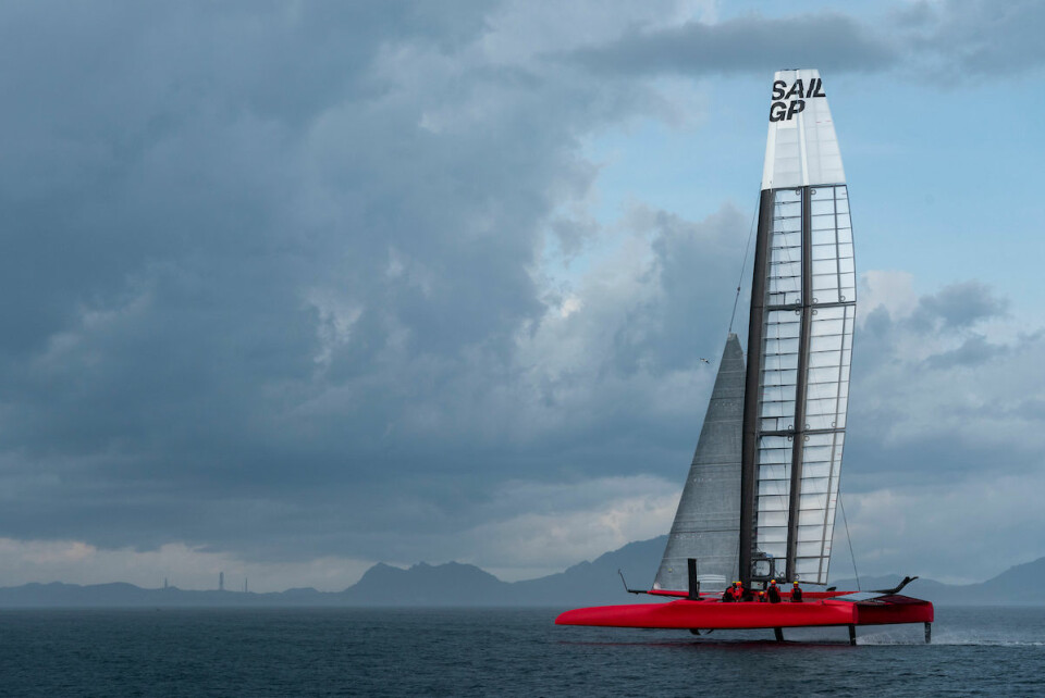 DANSK: SailGP's seventh F50 heads out for testing at Marsden Point. Crewed by Phil Robertson, Ky Hurst, Will Tiller, James Wierbowski and Paul Campbell James. The seventh F50 is fitted with the first of the new generation wings. Marsden Point. ...