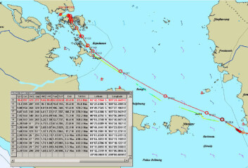 Back-up: En serie med kartutsnitt med liste over waypoints ble brukt for å beskrive ruten fra Borneo til Malakkastredet. Back-up: En serie med kartutsnitt med liste over waypoints ble brukt for å beskrive ruten fra Borneo til Malakkastredet.