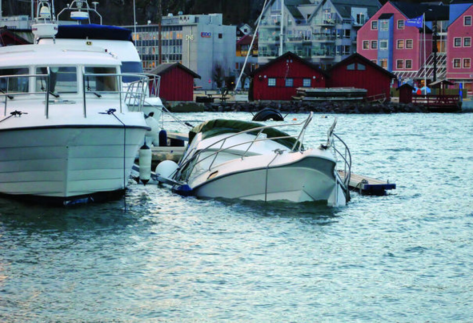 FORTØY RIKTIG: Småbåthavna i Holmestrand opplevde vinterstormen i fjor, og flere båter sank på grunn av dårlig fortøyning. Foto: Danielle Rolim de Gois Finsrud.