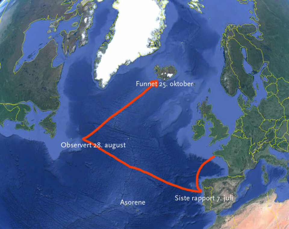 LANGT: «Red Heol» har seilt over 2500 nautiske mil siden seileren ble meldt savnet. Båten skulle til Asorene.