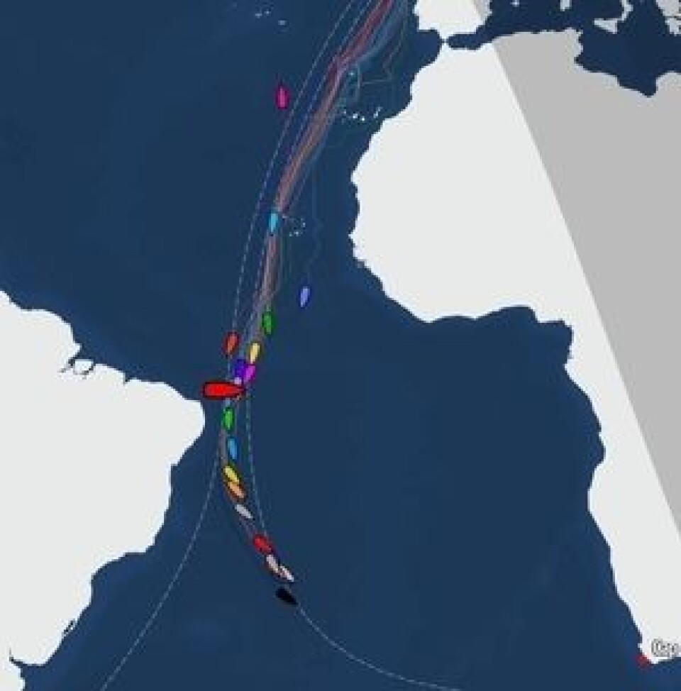 SPREDT: Thomson leder enda, og har helt opp til i dag bare økt ledelsen. Feltet strekker seg på over 2500 nautiske mil.