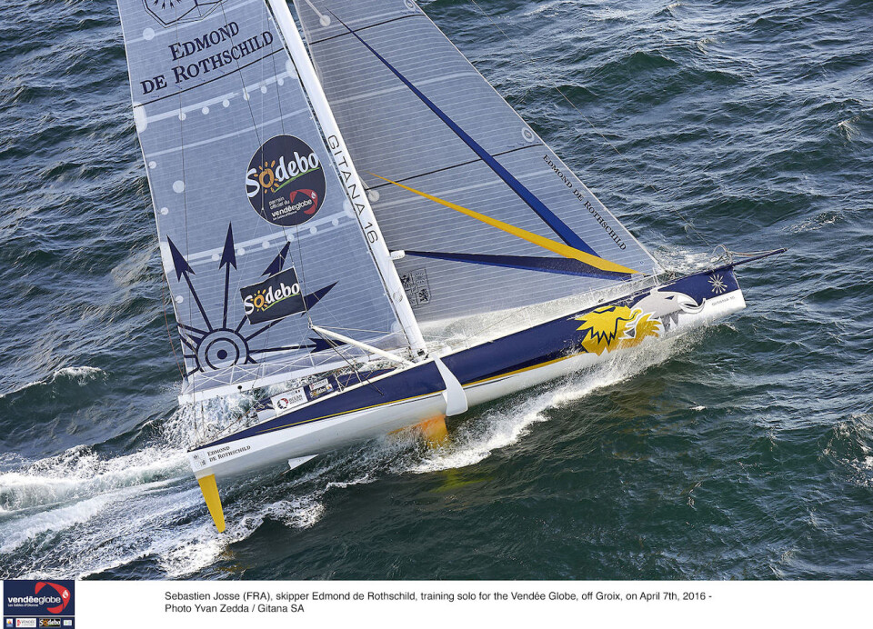 Sebastien Josse (FRA), skipper Edmond de Rothschild, training solo for the Vendée Globe, off Groix, on April 7th, 2016 - Photo Yvan Zedda / Gitana SA / Vendée GlobeSebastien Josse (FRA), skipper Edmond de Rothschild, lors d'un entrainement solo pour ...