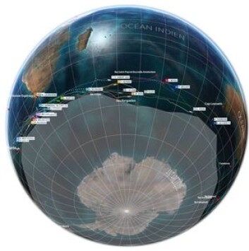 SYD: Vendee Globe-seilerne må holde seg nord for en isgrense markert i illustrasjonen. Mens Gabart var på lengdegrad med madagaskar er Armel Le Cléac?h kommet til Australia. SYD: Vendee Globe-seilerne må holde seg nord for en isgrense markert i illustrasjonen. Mens Gabart var på lengdegrad med madagaskar er Armel Le Cléac?h kommet til Australia.