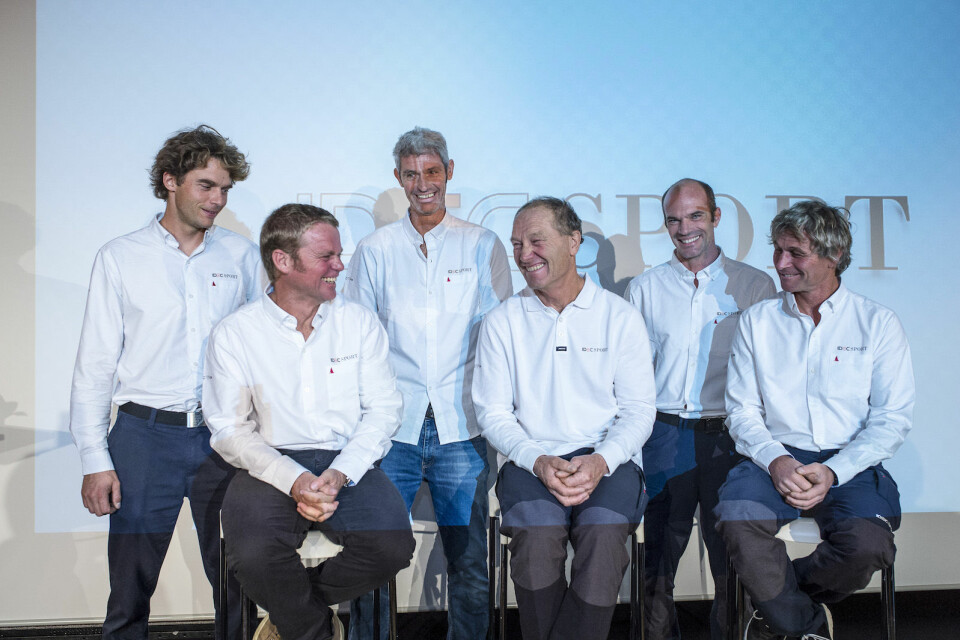 Francis Joyon, Gwenole Gahinet, Clement Surtel, Bernard Stamm, Alex Pella, Sebastien Audigane during the press conference of IDEC Sport prior to their 2nd attempt for the Jules Verne Trophy, crew circumnavigation non stop, on December 13th, 2016 in ...