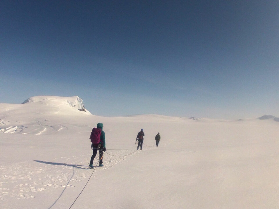 PÅ BREEN: Brevandring på vei mot Islands høyeste punkt, Hvannadalshnjukur (2110 meter over havet).