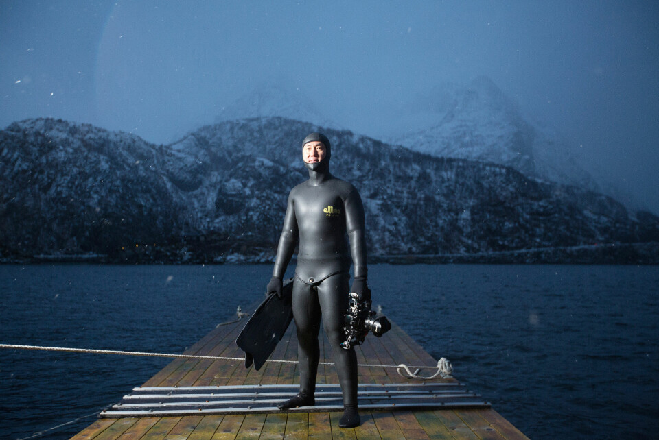 UNDERVANNSFOTOGRAF: Tony Wu gjør seg klar til å besøke spekkhuggere og knølhvaler i deres rette element.