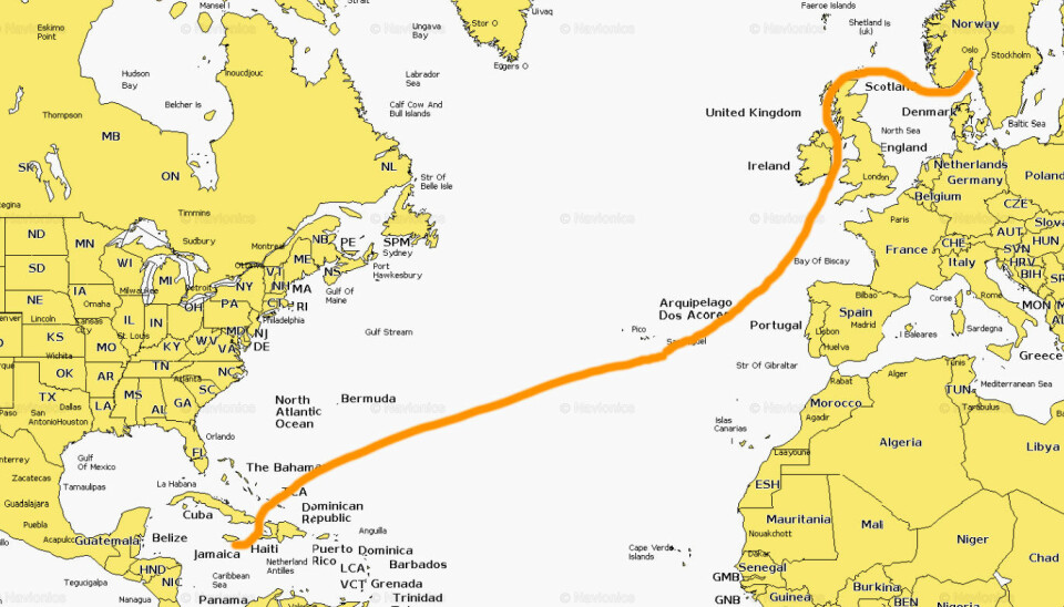 STREKK: Turen fra Jamaica til Norge er på over 4700 nm.
