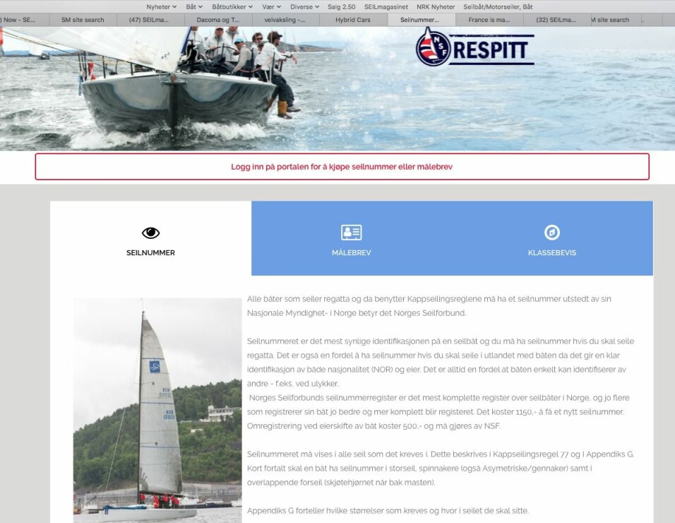 NUMMER OG MÅL: På
Norges Seilforbunds nettside
kan du skaffe deg seilnummer
samt måletall for båten.