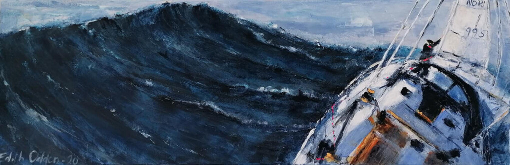 MALERI: Eriks mor, Edith Odden, har malt sin sønn «in action» ute på havet. MALERI: Eriks mor, Edith Odden, har malt sin sønn «in action» ute på havet.