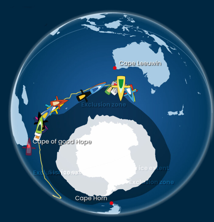 POSISJON: De raskeste ligger nå syd for Australia med en klar ledertrio. POSISJON: De raskeste ligger nå syd for Australia med en klar ledertrio.