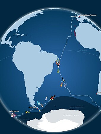 NORDOVER: Båtene i tet har 3800 nm til mål, men må gjennom to hindre. NORDOVER: Båtene i tet har 3800 nm til mål, men må gjennom to hindre.