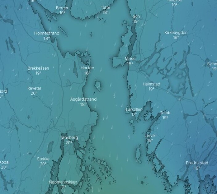 PROGNOSE: 4-8 m/s fra nord i Oslofjorden på torsdag. PROGNOSE: 4-8 m/s fra nord i Oslofjorden på torsdag.