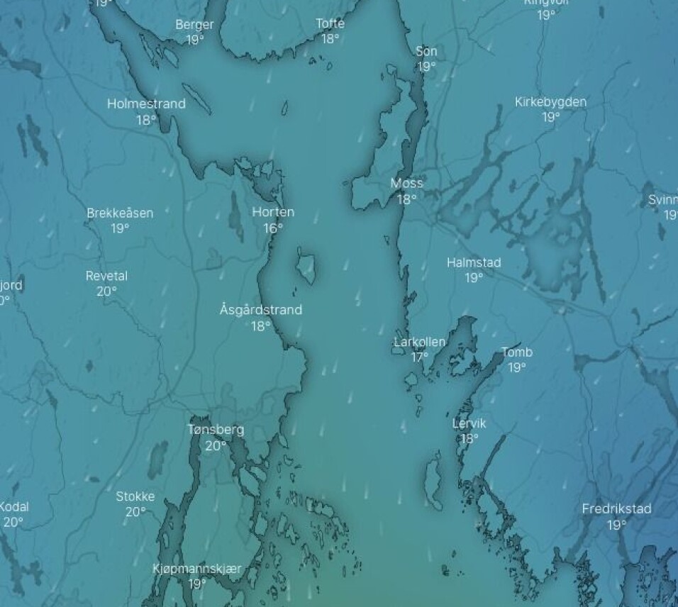 PROGNOSE: 4-8 m/s fra nord i Oslofjorden på torsdag. PROGNOSE: 4-8 m/s fra nord i Oslofjorden på torsdag.