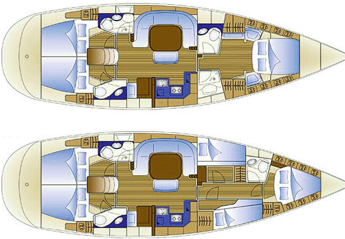 Bavaria 49 med tre eller fem lugarer. Bavaria 49 med tre eller fem lugarer.