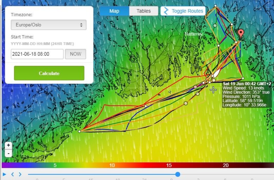 ROUTING: Anbefalt kurs ut fra ulike værmodeller på PredictWind for «Cruella« ROUTING: Anbefalt kurs ut fra ulike værmodeller på PredictWind for «Cruella«