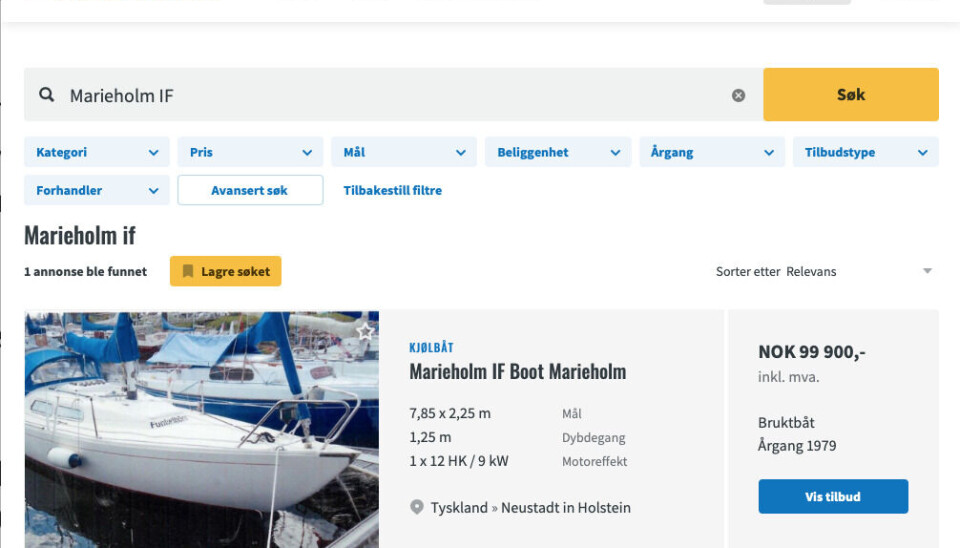 TYSKLAND: En Marieholm IF ligger ute til 99 000 euro i Tyskland, tre-fire ganger over prisen i Norge. TYSKLAND: En Marieholm IF ligger ute til 99 000 euro i Tyskland, tre-fire ganger over prisen i Norge.
