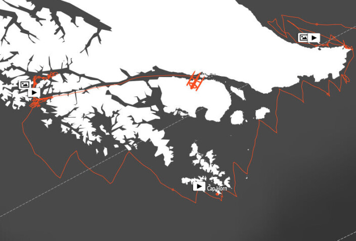 TRACKING: Kapp Horn har vist seg slik vi har lest om fra seilskutetiden for duoen. Å krysse feil vei er utfordrende også med moderne fartøy. TRACKING: Kapp Horn har vist seg slik vi har lest om fra seilskutetiden for duoen. Å krysse feil vei er utfordrende også med moderne fartøy.