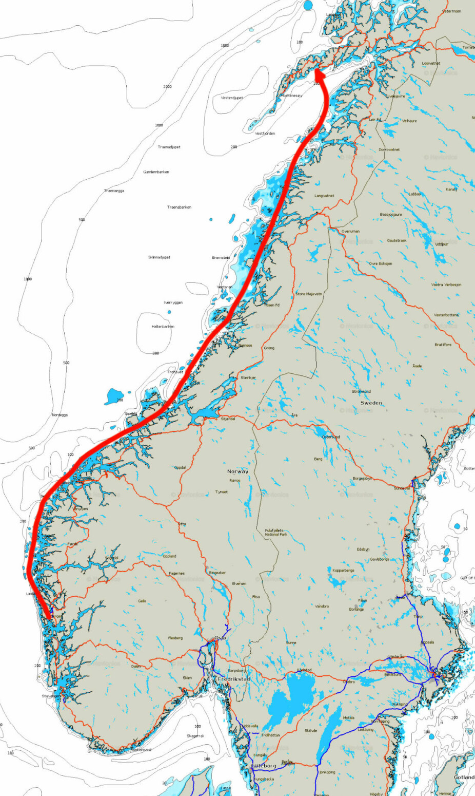 KART: Klann og Christensen skal i sommer seile fra Bergen til Lofoten, en etappe på over 600 nautiske mil.