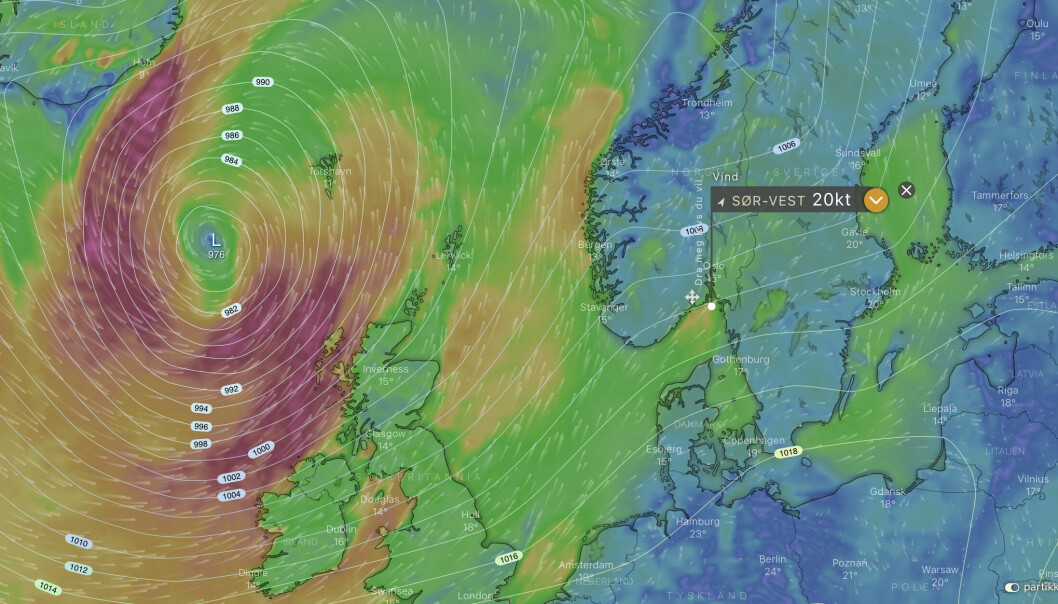 FREDAG: Windy melder om en frisk vind fra sørvest under hele Færderseilasen.
