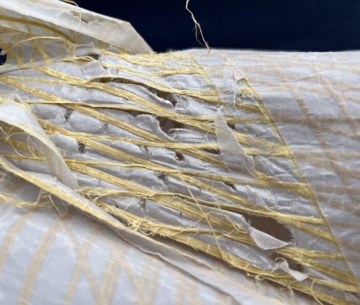 KEVLAR: Detalj av seilet som viser kevlarfibernen og den tynne tafattaduken. KEVLAR: Detalj av seilet som viser kevlarfibernen og den tynne tafattaduken.