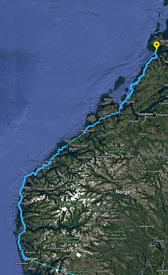 UTSEILT DISTANSE: Gutta er nå helt nord i Trøndelag etter å ha startet fra Bergen.