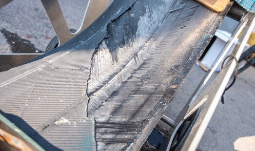 VIOLENT COLLISION: The foils and rudder were impossible to repair in the tide before take-off.