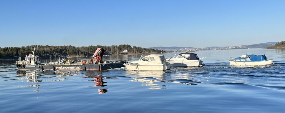 INNSAMLING: Lekteren fra Kambo begynner å bli et vanlig syn i Oslofjorden. Her samles det inn båter til hugging på vårparten.