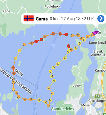 GAME: Tracking til over-allvineren «Game». Rødt område viser lav fart.